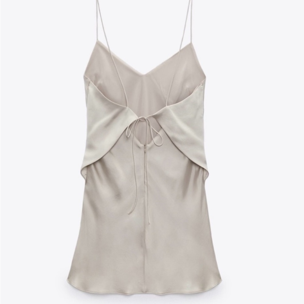 Zara champagne mini slip dress, Med, low back with tie back detail, silky Party - Picture 3 of 9